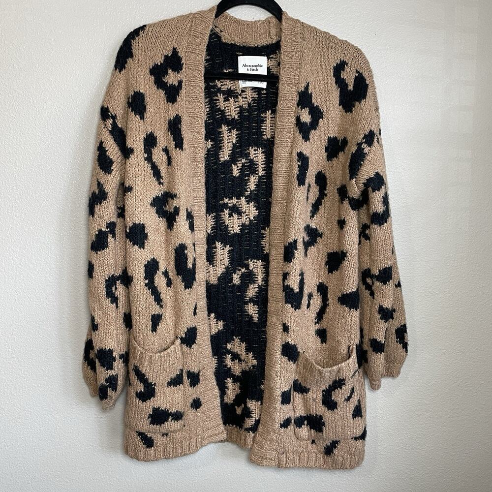 Abercrombie & Fitch Leopard Print Open Front Cardigan Sweater size S boho 90s